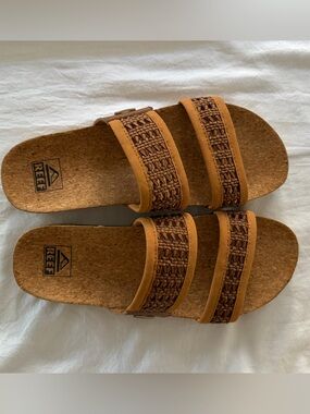 Reef NWOT Woven Vista Women’s Brown Double-Strap Slide Sandals Sz 8 New!
